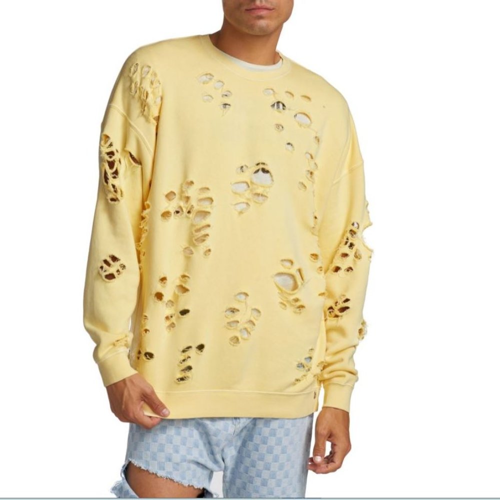 R 13 Sweatshirt Washed Yellow Super Distressed. Runs very oversized. BNWT